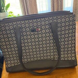 Nine West Chocolate Brown and Cream Geometric Business Tote